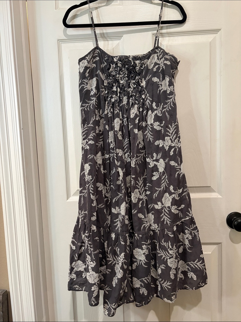 100 % Cotton GAP Grey Floral Midi Sundress with White Print